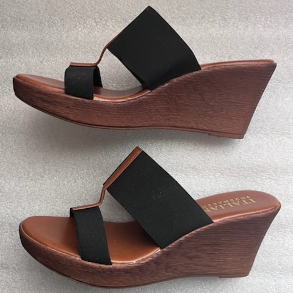 Italian Shoemakers Wedge Sandals Black & Brown 9M
